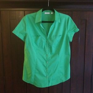 New York & Co Green Short Sleeve Button Down Shirt